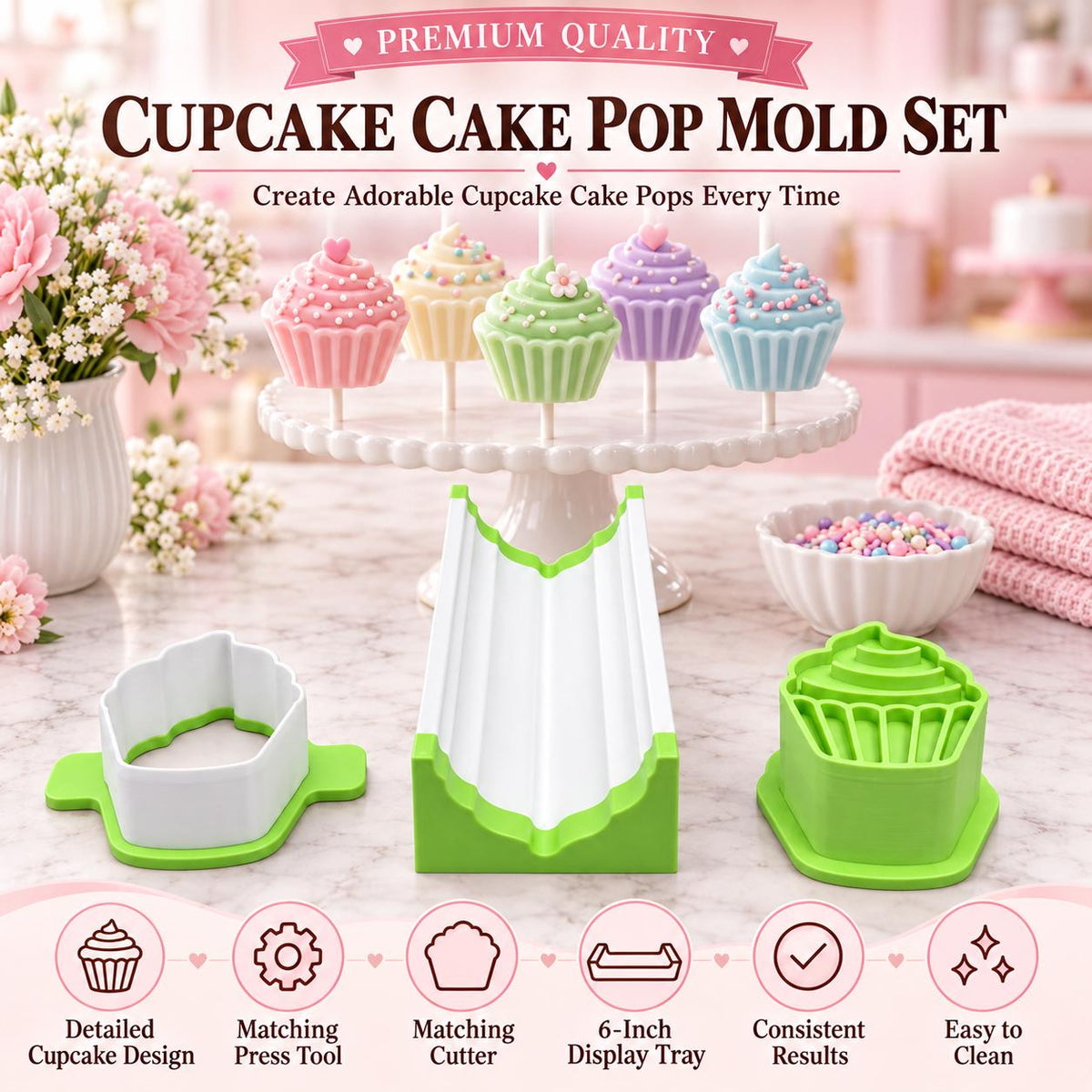 Cupcake Cake Pop Mold Set with Matching Press and Cutter